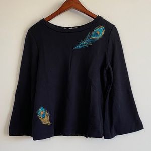 LOFT peacock embroidered sweater size M
